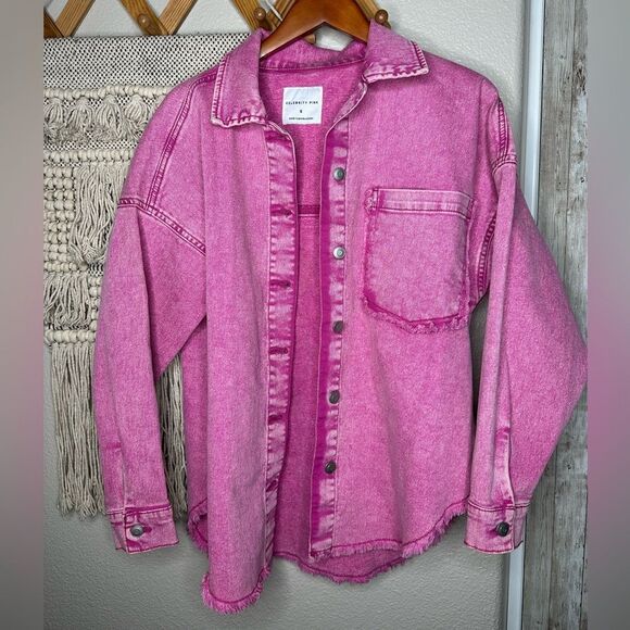Celebrity Pink Jackets & Blazers - Celebrity Pink Pink Acid Washed Denim Shirt Jacket (Small)